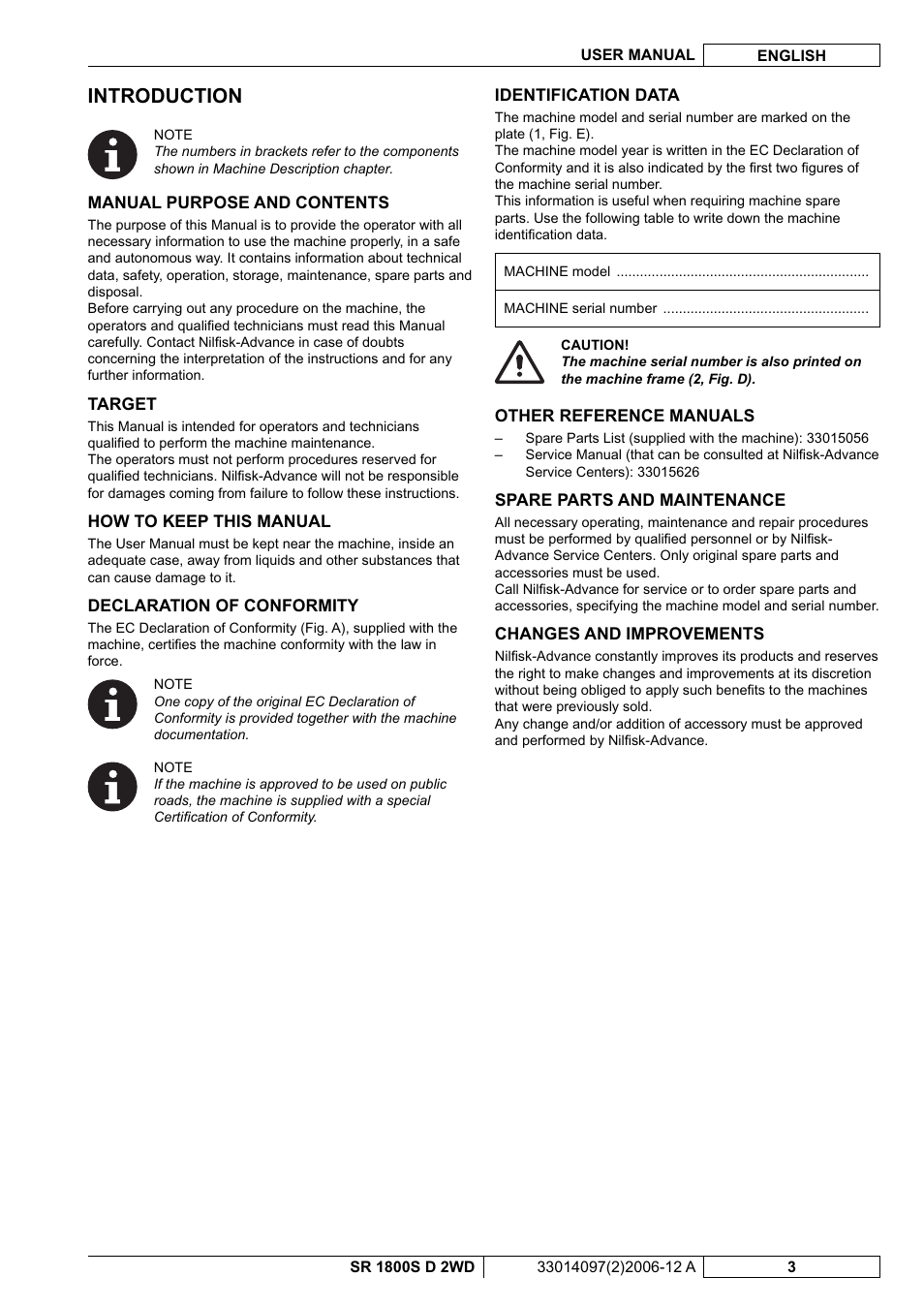 Introduction | Nilfisk-Advance America SR 1800S 2WD User Manual | Page 57 / 118