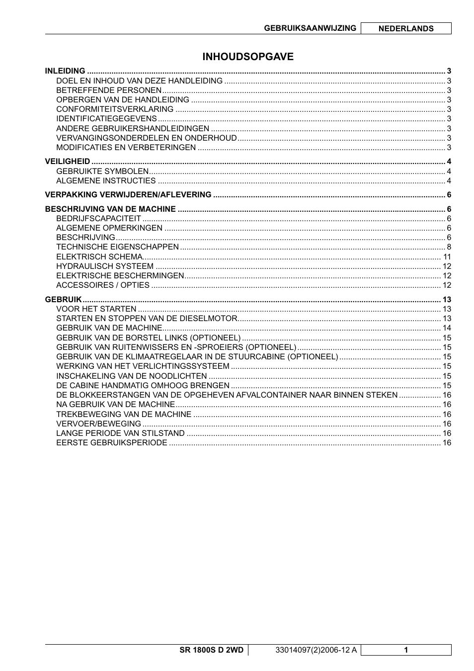 Inhoudsopgave | Nilfisk-Advance America SR 1800S 2WD User Manual | Page 81 / 118