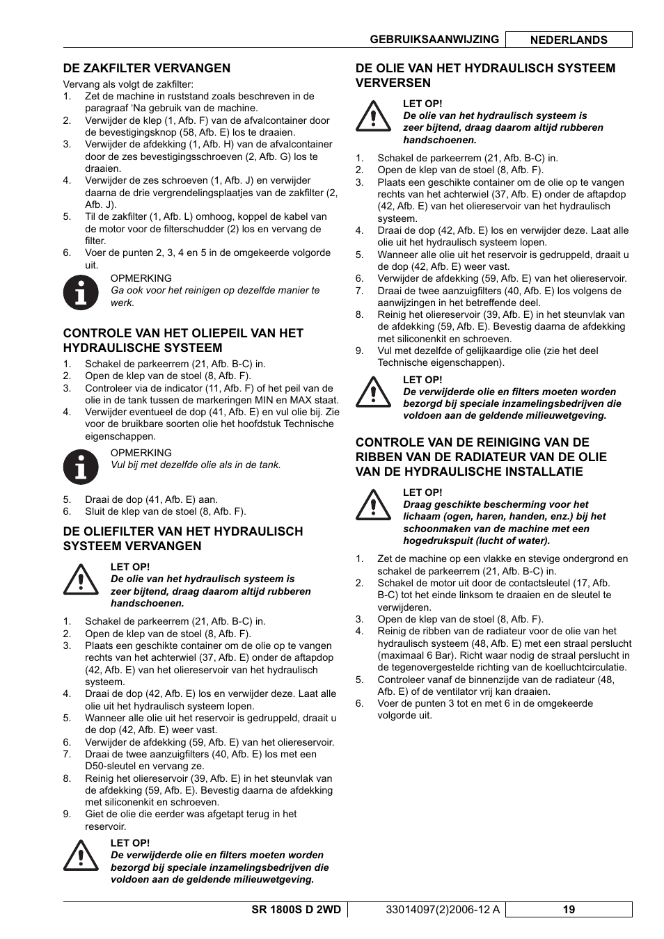 Nilfisk-Advance America SR 1800S 2WD User Manual | Page 99 / 118