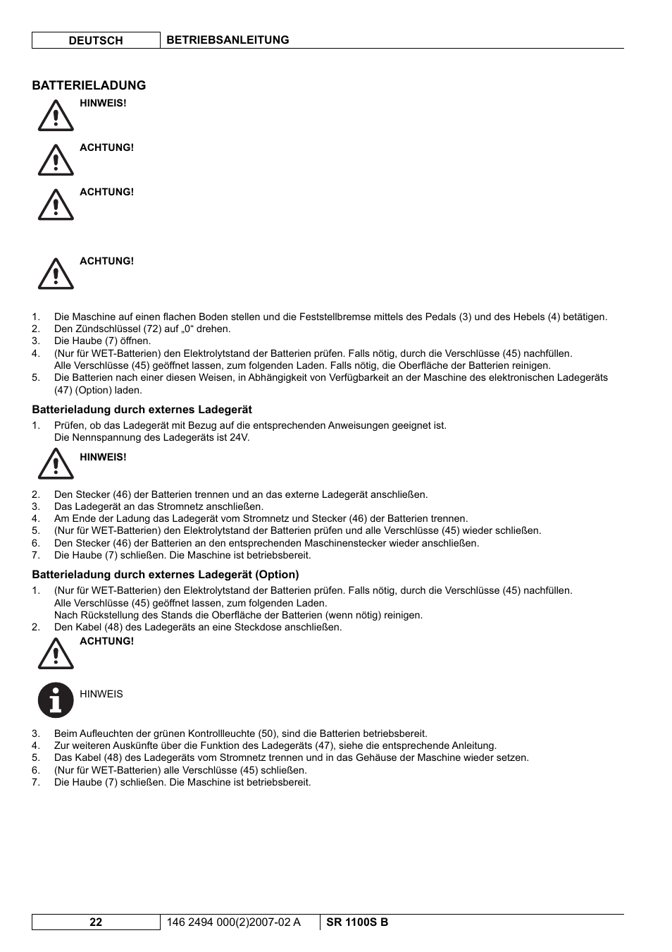 Nilfisk-Advance America SWEEPER SR 1100S B User Manual | Page 24 / 100