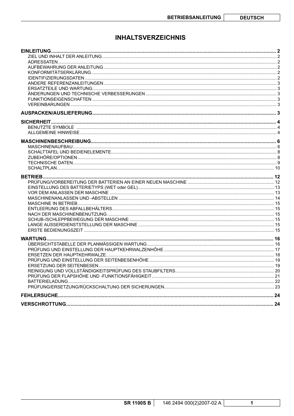 Nilfisk-Advance America SWEEPER SR 1100S B User Manual | Page 3 / 100