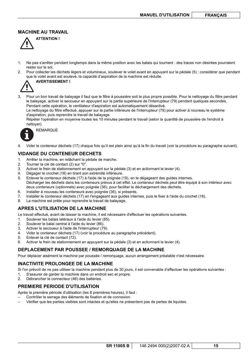 Nilfisk-Advance America SWEEPER SR 1100S B User Manual | Page 41 / 100