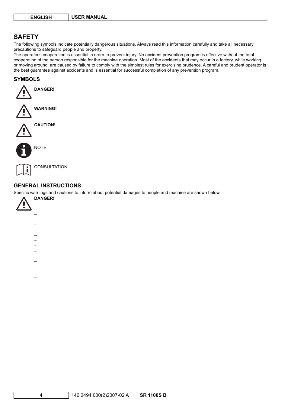 Safety | Nilfisk-Advance America SWEEPER SR 1100S B User Manual | Page 54 / 100