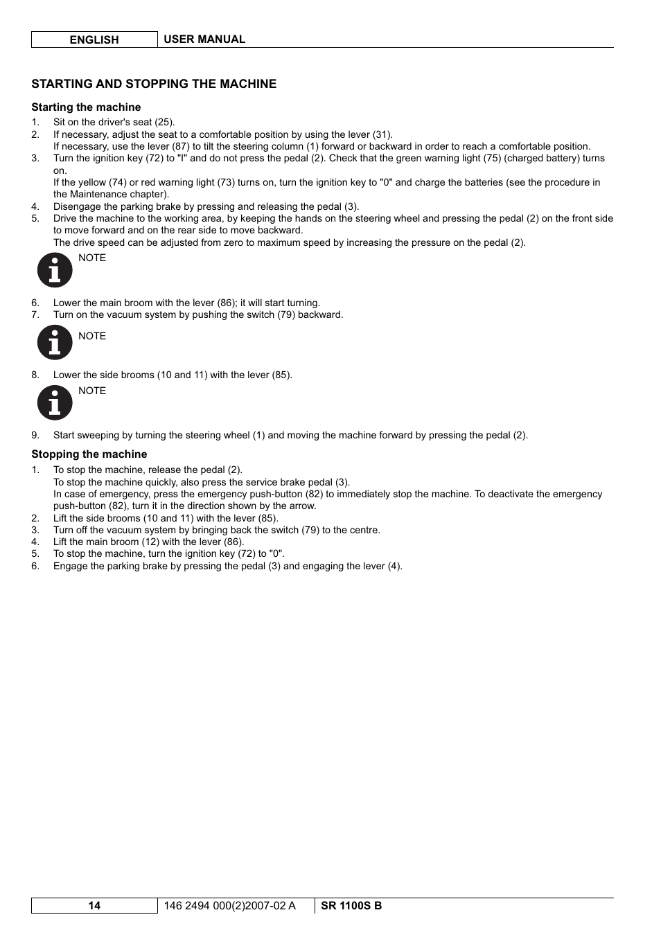 Nilfisk-Advance America SWEEPER SR 1100S B User Manual | Page 64 / 100