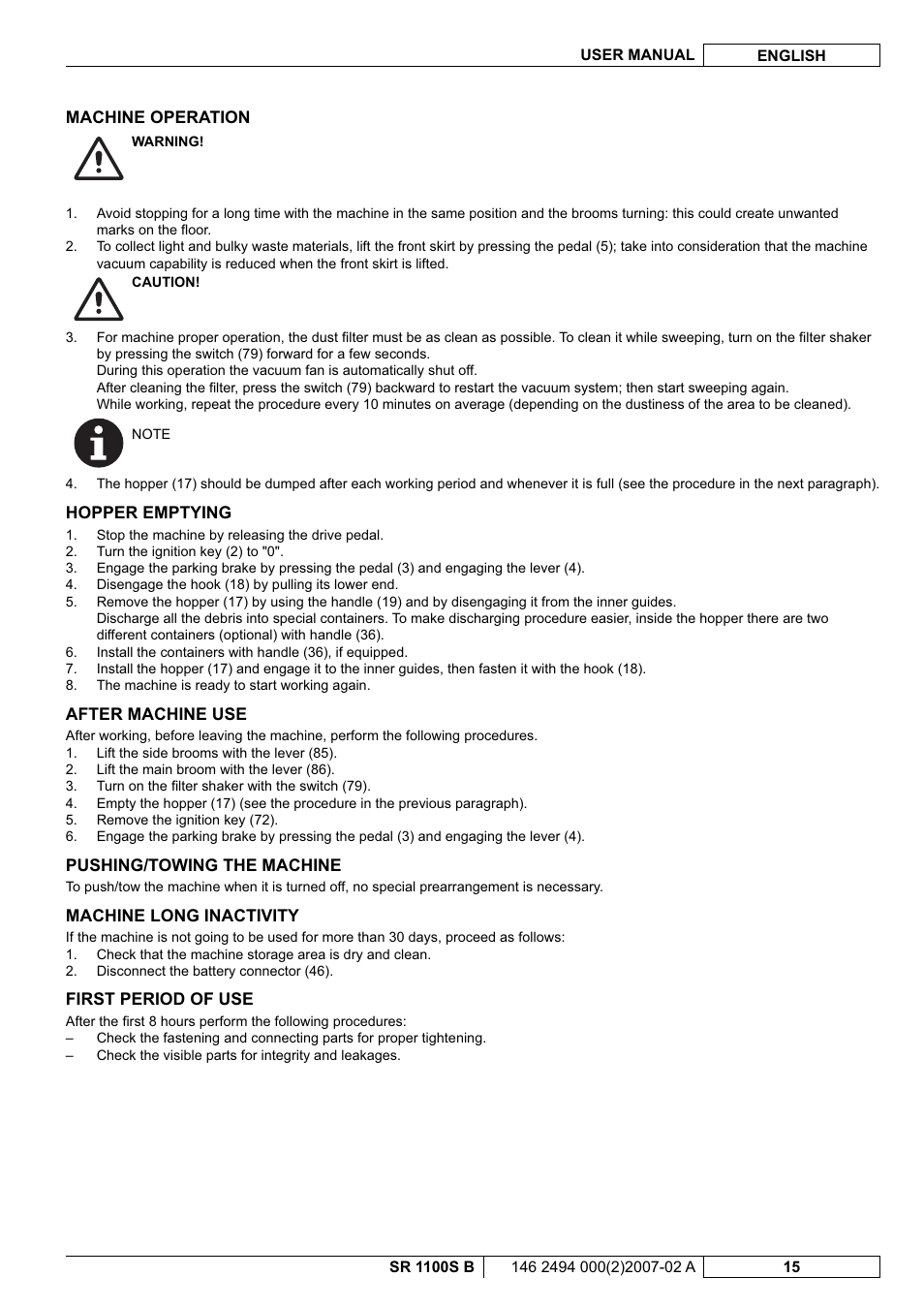 Nilfisk-Advance America SWEEPER SR 1100S B User Manual | Page 65 / 100
