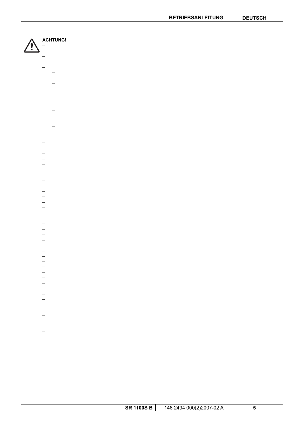 Nilfisk-Advance America SWEEPER SR 1100S B User Manual | Page 7 / 100
