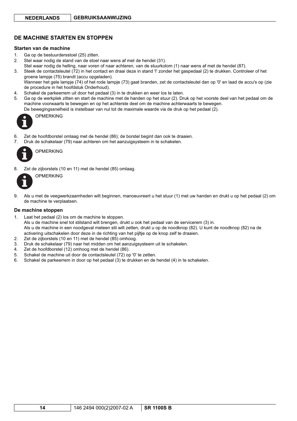 Nilfisk-Advance America SWEEPER SR 1100S B User Manual | Page 88 / 100