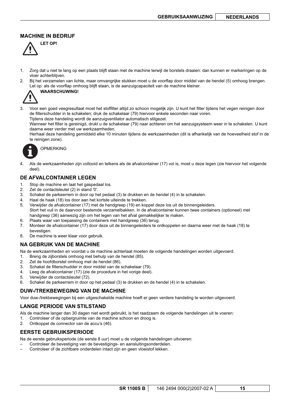 Nilfisk-Advance America SWEEPER SR 1100S B User Manual | Page 89 / 100