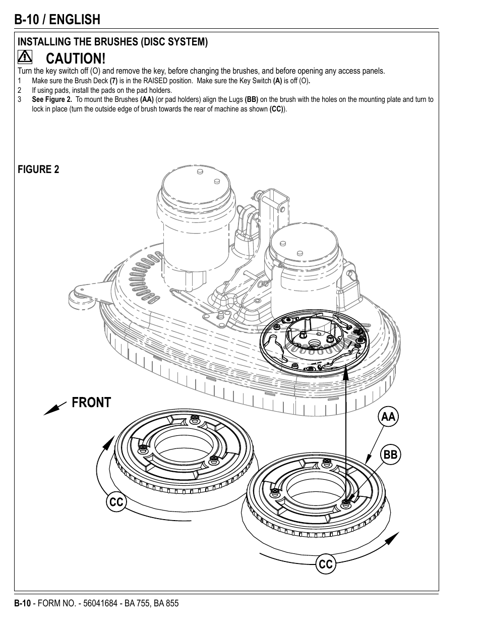 Caution, B-10 / english | Nilfisk-Advance America 56315047(855 EDS) User Manual | Page 32 / 48