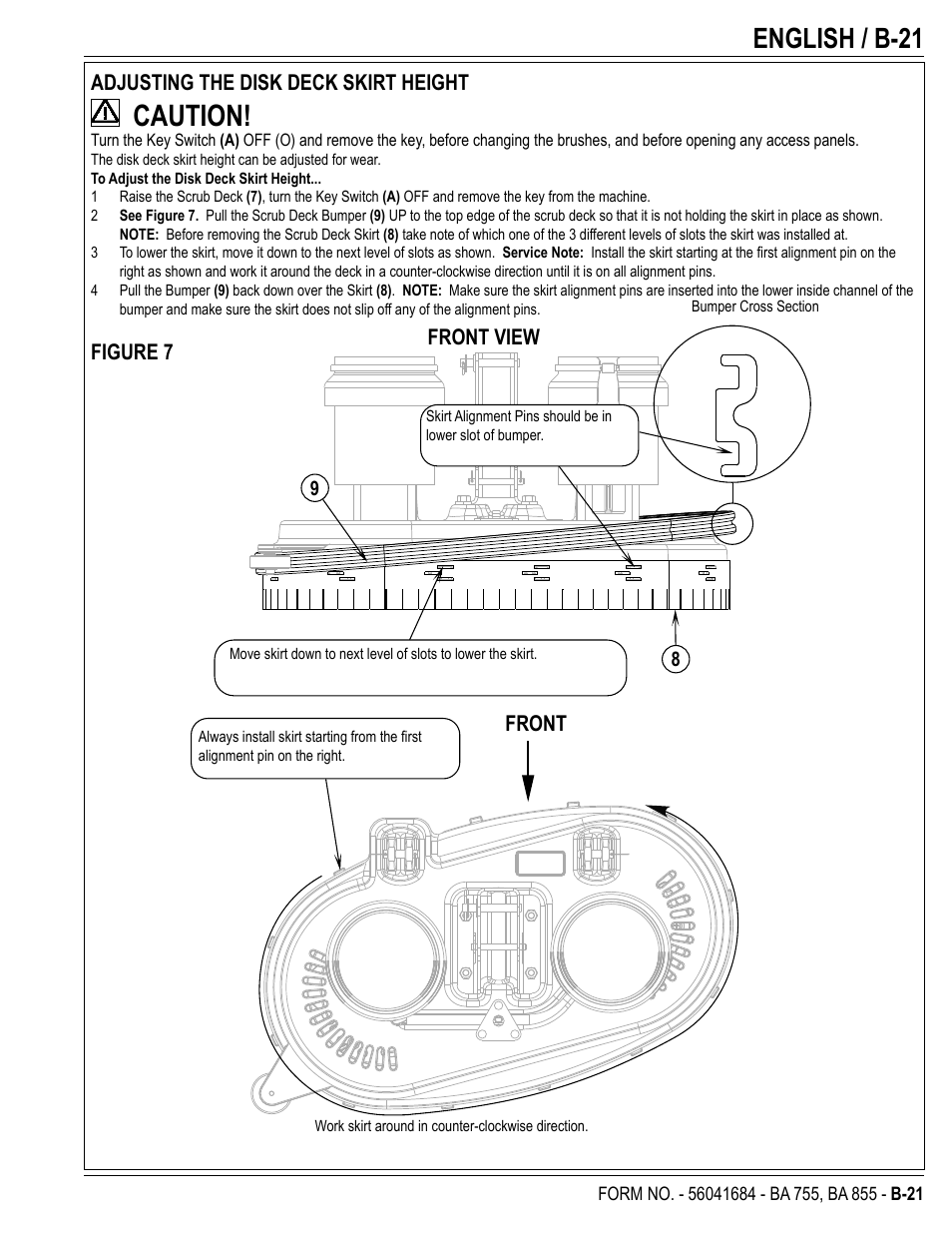 Caution, English / b-21 | Nilfisk-Advance America 56315047(855 EDS) User Manual | Page 43 / 48