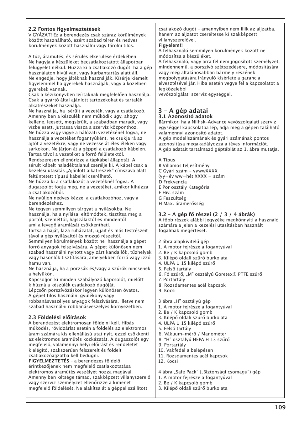 3 – a gép adatai | Nilfisk-Advance America IVT-1000CR User Manual | Page 109 / 172