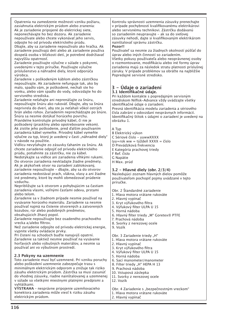 3 - údaje o zariadení | Nilfisk-Advance America IVT-1000CR User Manual | Page 116 / 172