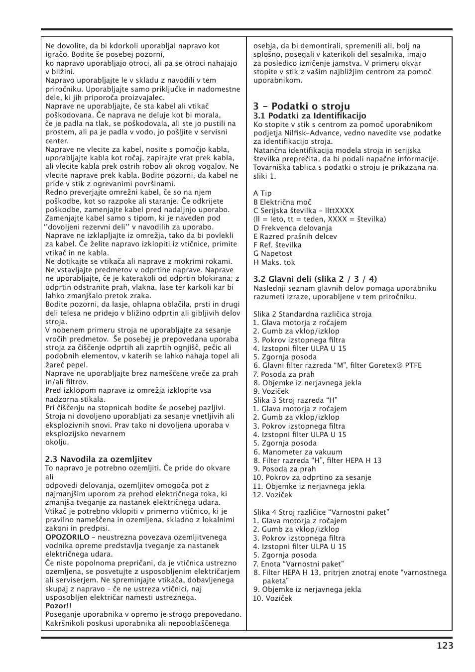 3 - podatki o stroju | Nilfisk-Advance America IVT-1000CR User Manual | Page 123 / 172