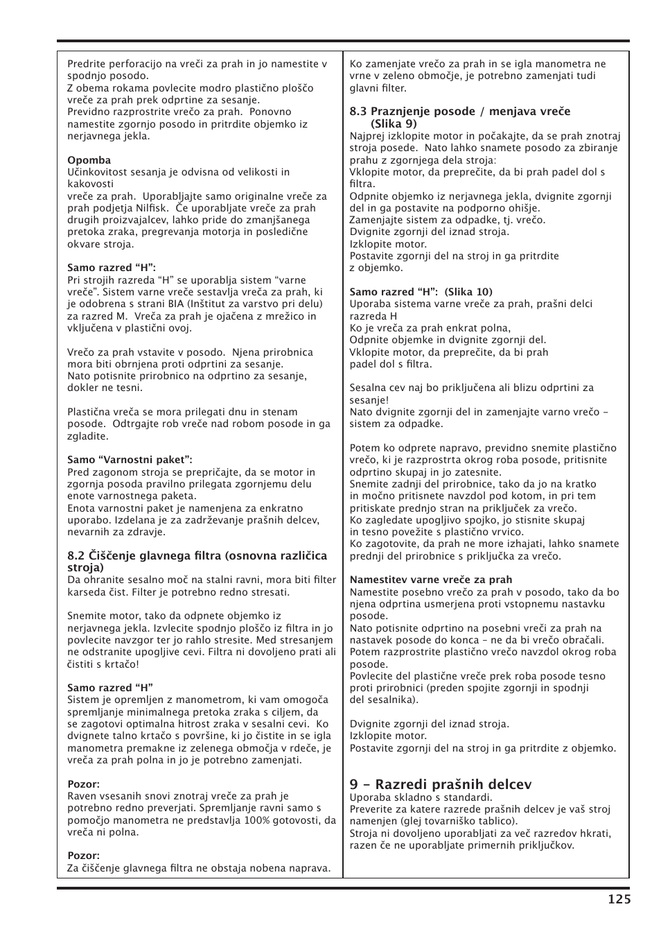 9 - razredi prašnih delcev | Nilfisk-Advance America IVT-1000CR User Manual | Page 125 / 172