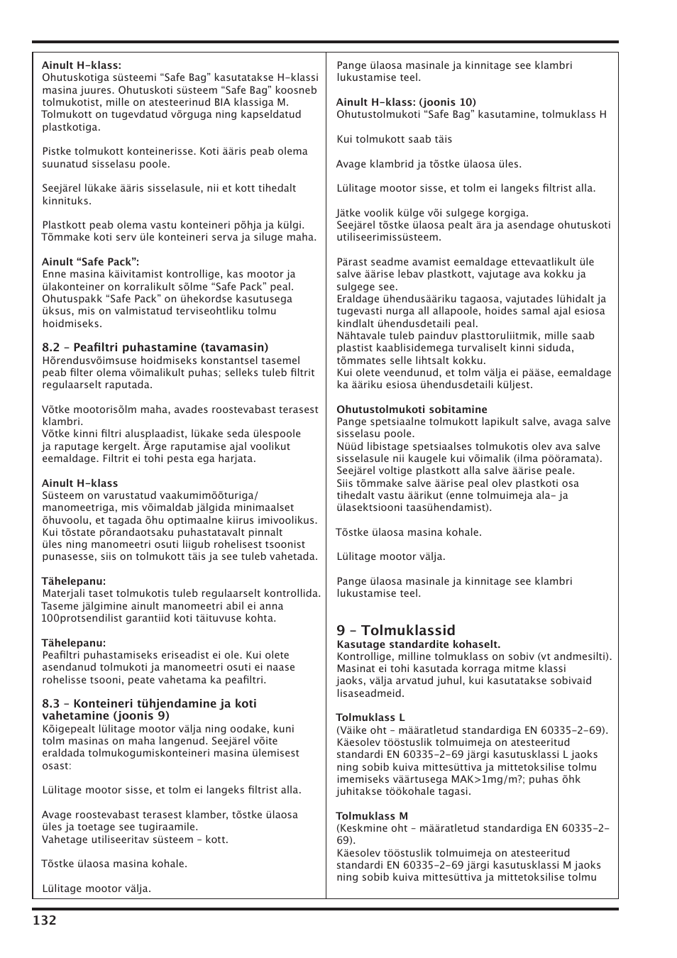 9 – tolmuklassid | Nilfisk-Advance America IVT-1000CR User Manual | Page 132 / 172