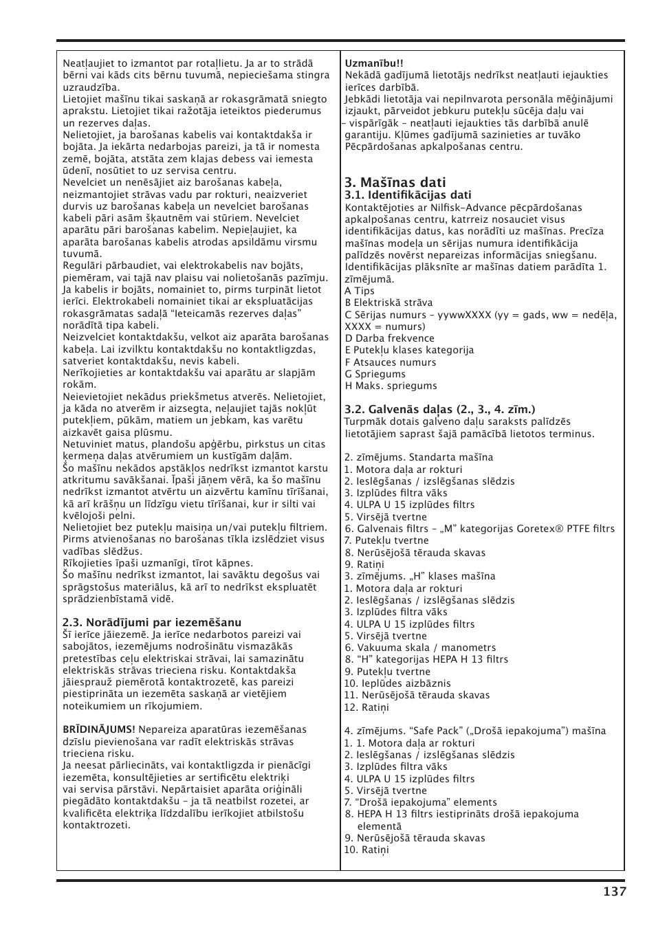 Mašīnas dati | Nilfisk-Advance America IVT-1000CR User Manual | Page 137 / 172