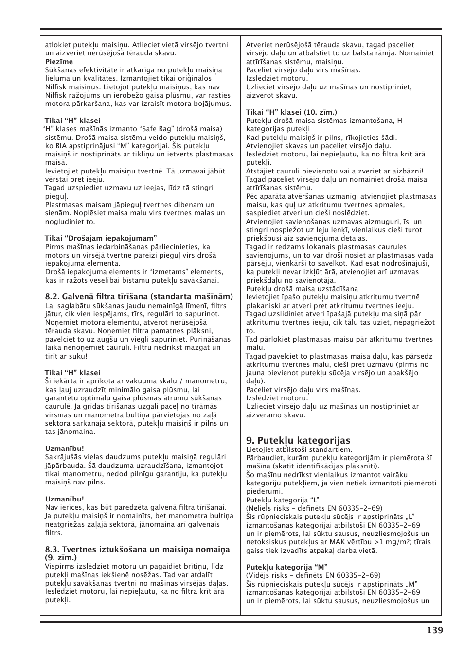 Putekļu kategorijas | Nilfisk-Advance America IVT-1000CR User Manual | Page 139 / 172