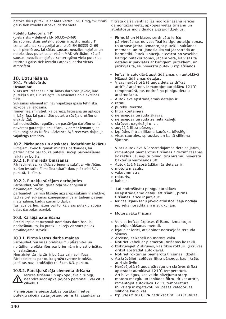 Uzturēšana | Nilfisk-Advance America IVT-1000CR User Manual | Page 140 / 172