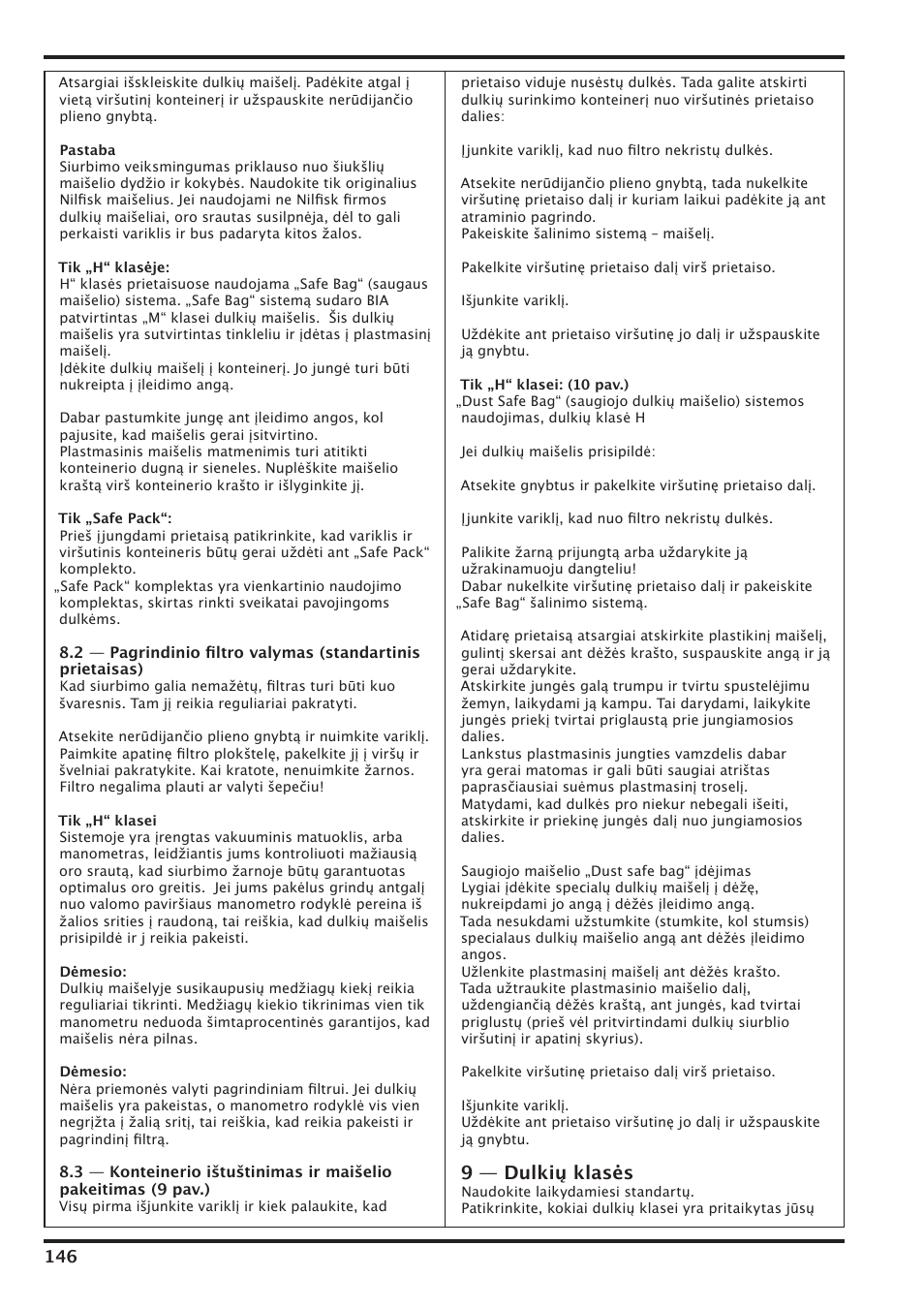 9 — dulkių klasės | Nilfisk-Advance America IVT-1000CR User Manual | Page 146 / 172
