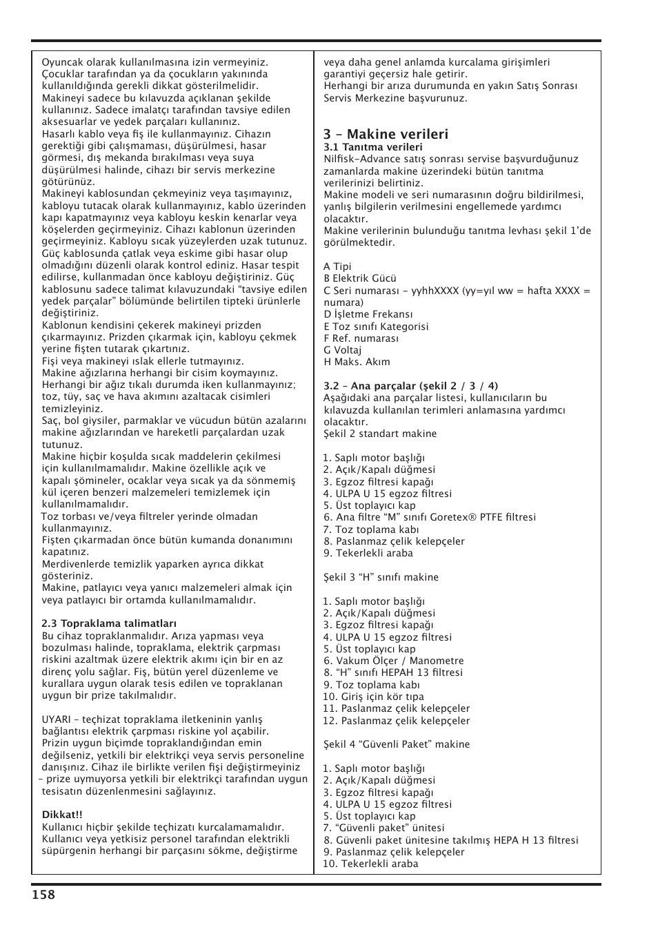 3 – makine verileri | Nilfisk-Advance America IVT-1000CR User Manual | Page 158 / 172