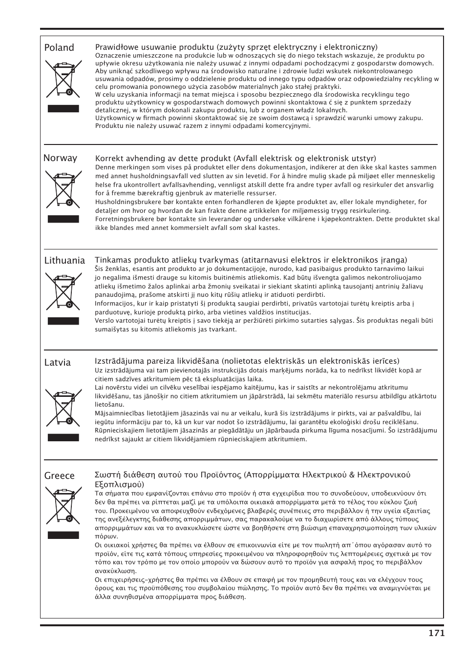 Poland, Lithuania latvia greece norway | Nilfisk-Advance America IVT-1000CR User Manual | Page 171 / 172