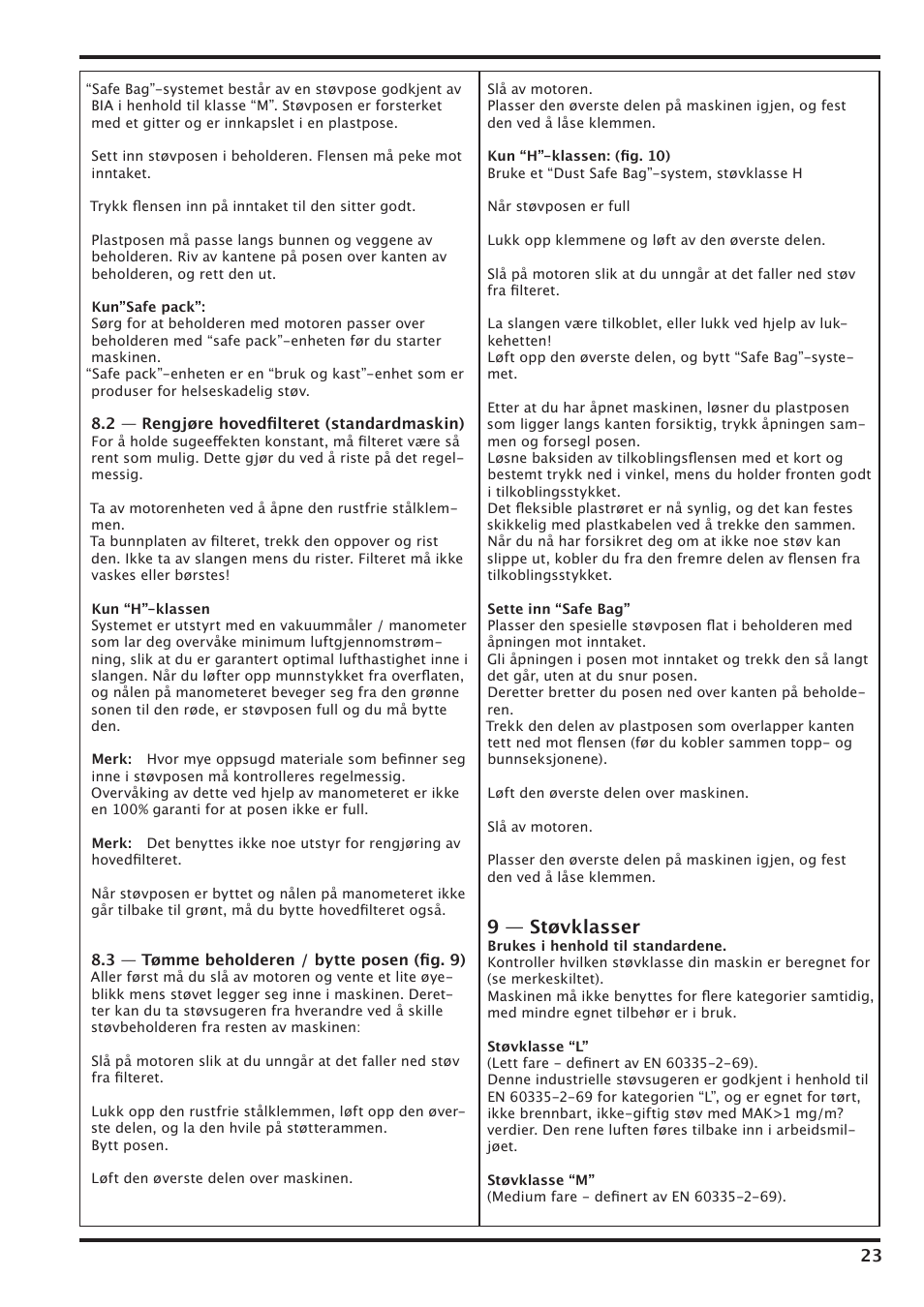 9 — støvklasser | Nilfisk-Advance America IVT-1000CR User Manual | Page 23 / 172