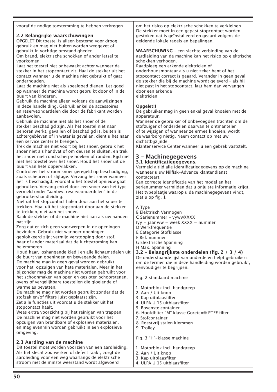 3 – machinegegevens | Nilfisk-Advance America IVT-1000CR User Manual | Page 50 / 172