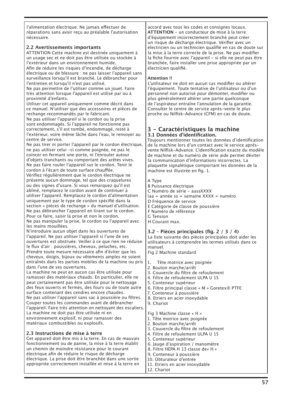 3 - caractéristiques la machine | Nilfisk-Advance America IVT-1000CR User Manual | Page 57 / 172