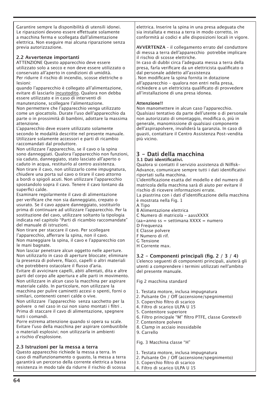 3 - dati della macchina | Nilfisk-Advance America IVT-1000CR User Manual | Page 64 / 172