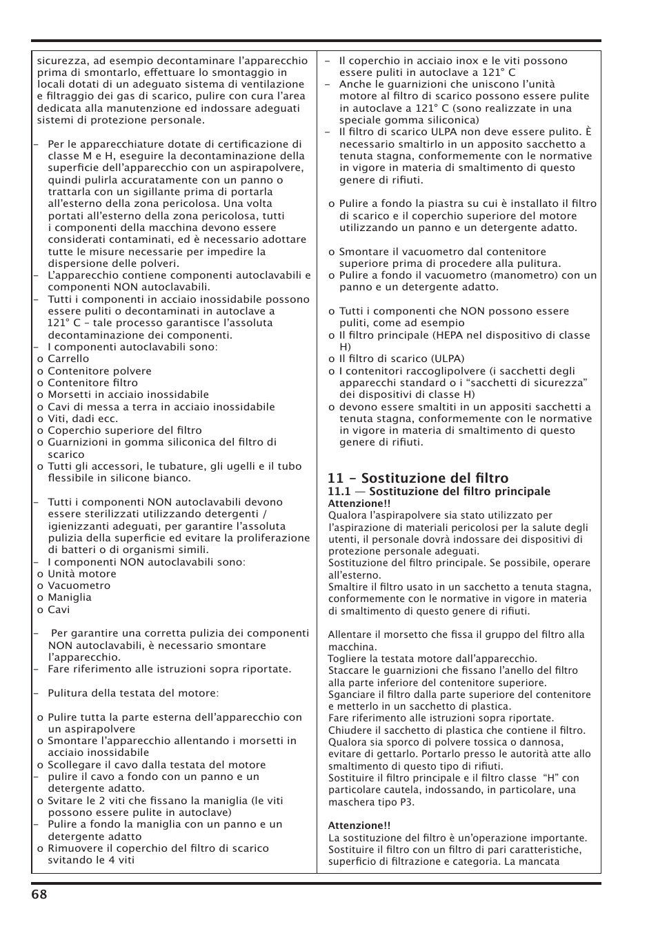 11 - sostituzione del ﬁltro | Nilfisk-Advance America IVT-1000CR User Manual | Page 68 / 172