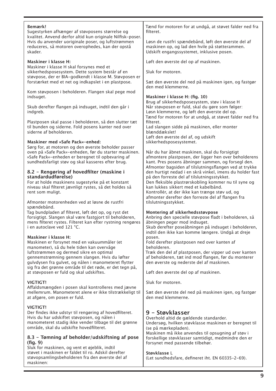 9 - støvklasser | Nilfisk-Advance America IVT-1000CR User Manual | Page 9 / 172