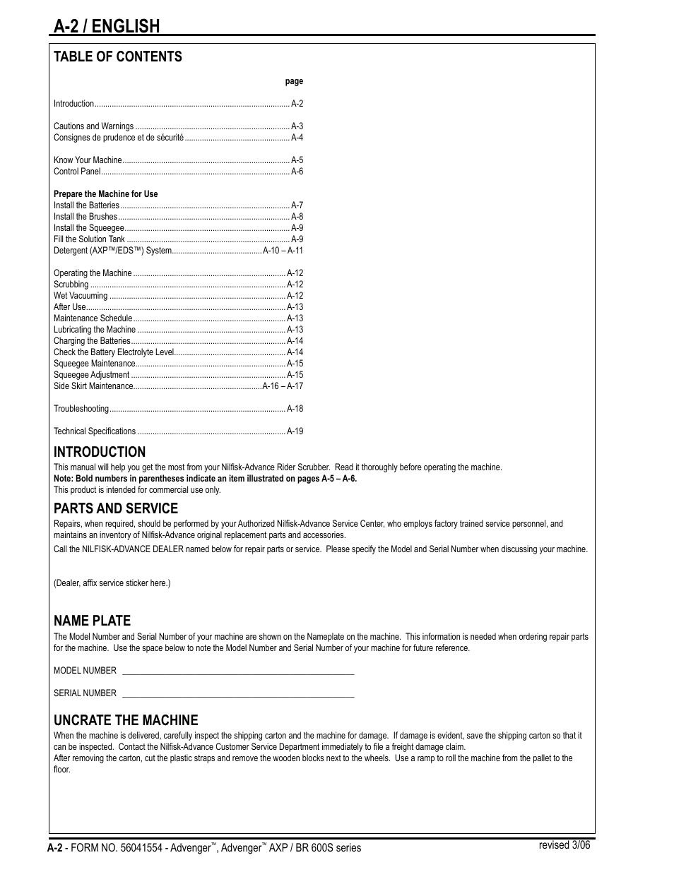 Nilfisk-Advance America Advenger BR 600S Series User Manual | Page 2 / 40