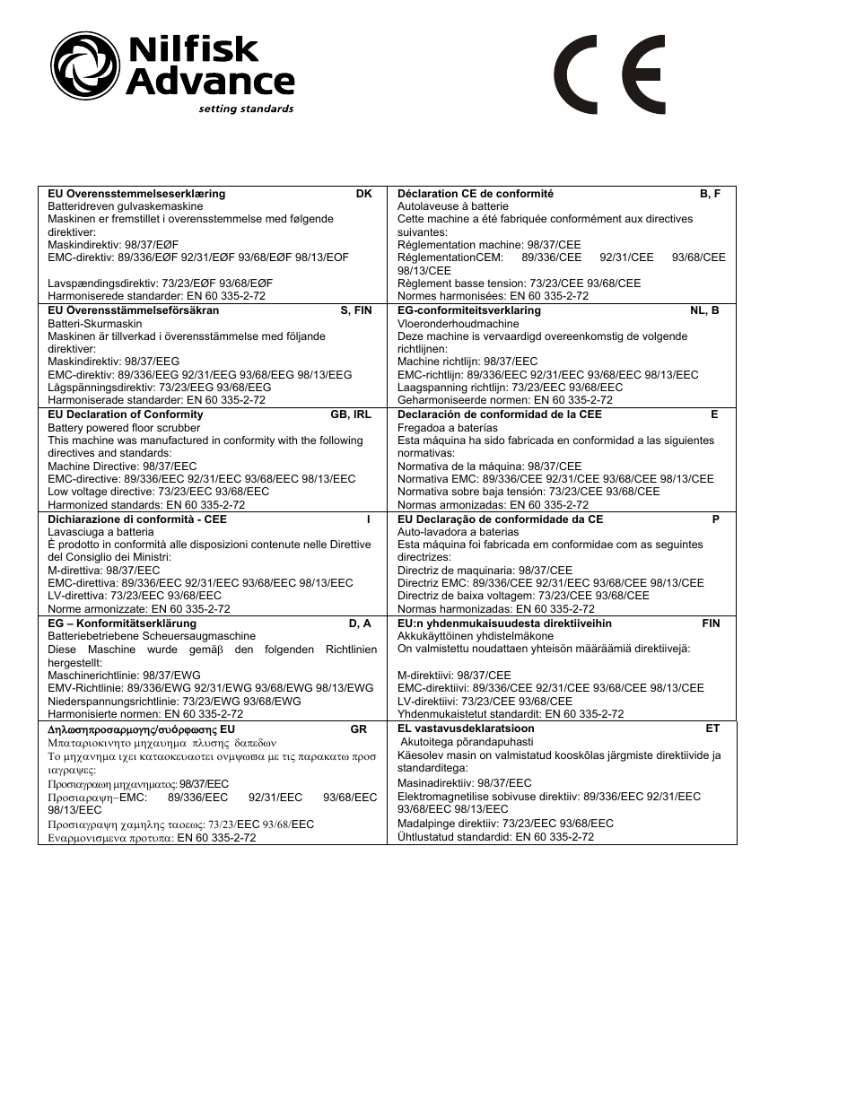 Nilfisk-Advance America Advenger BR 600S Series User Manual | Page 38 / 40