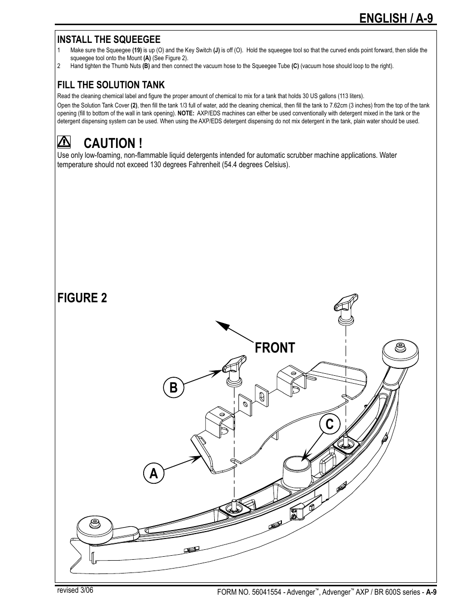 Ab c front, Caution, English / a-9 | Figure 2 | Nilfisk-Advance America Advenger BR 600S Series User Manual | Page 9 / 40