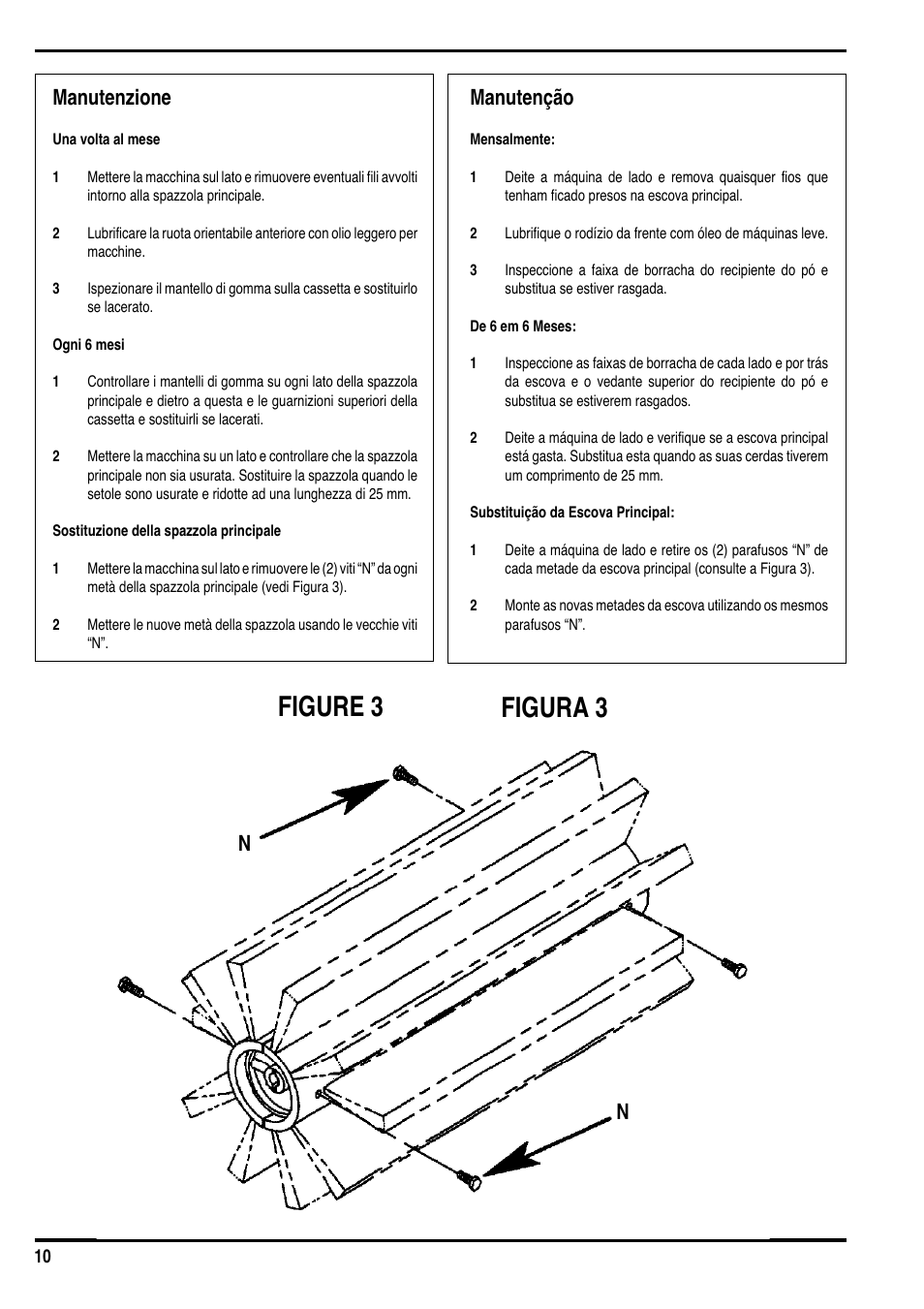 Figura 3 figure 3, Nmanutenzione, Manutenção | Nilfisk-Advance America SW 650 User Manual | Page 11 / 12