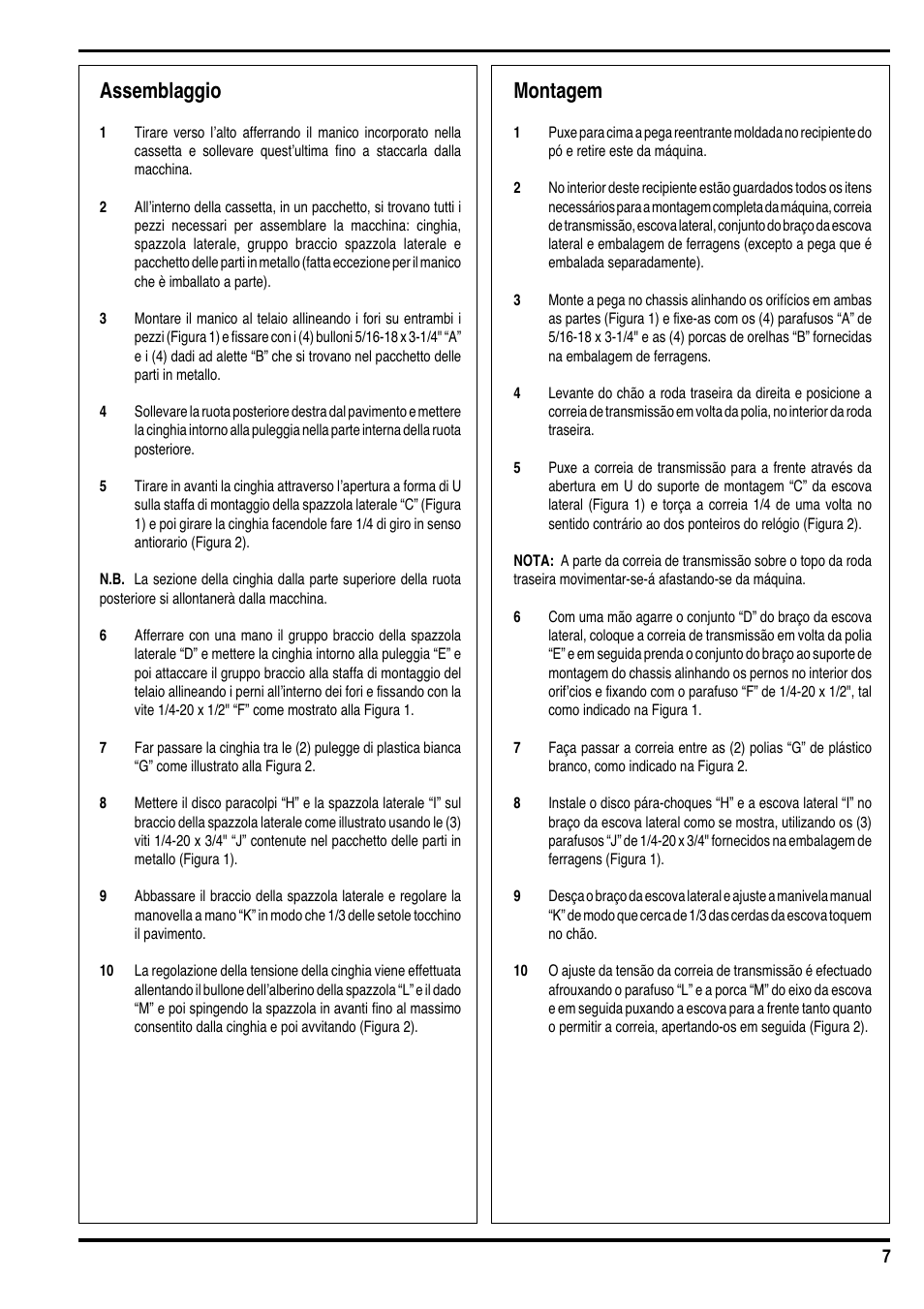 Assemblaggio, Montagem | Nilfisk-Advance America SW 650 User Manual | Page 8 / 12