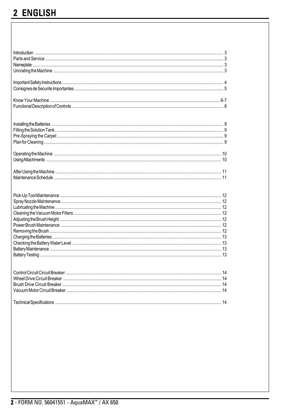 Nilfisk-Advance America AQUAMAX AX 650 User Manual | Page 2 / 20