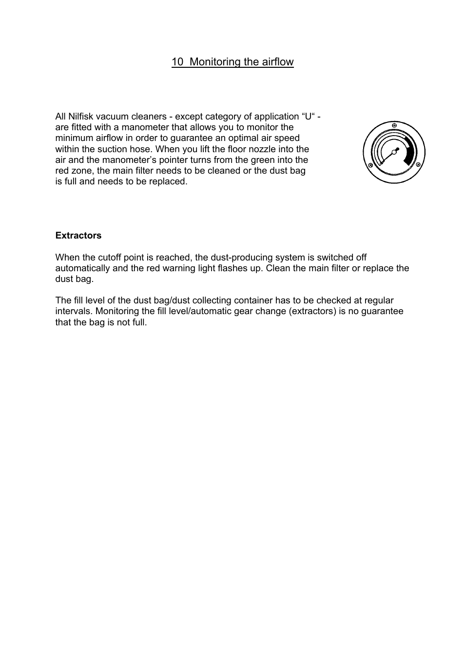 10 monitoring the airflow | Nilfisk-Advance America GB 1133 User Manual | Page 13 / 20