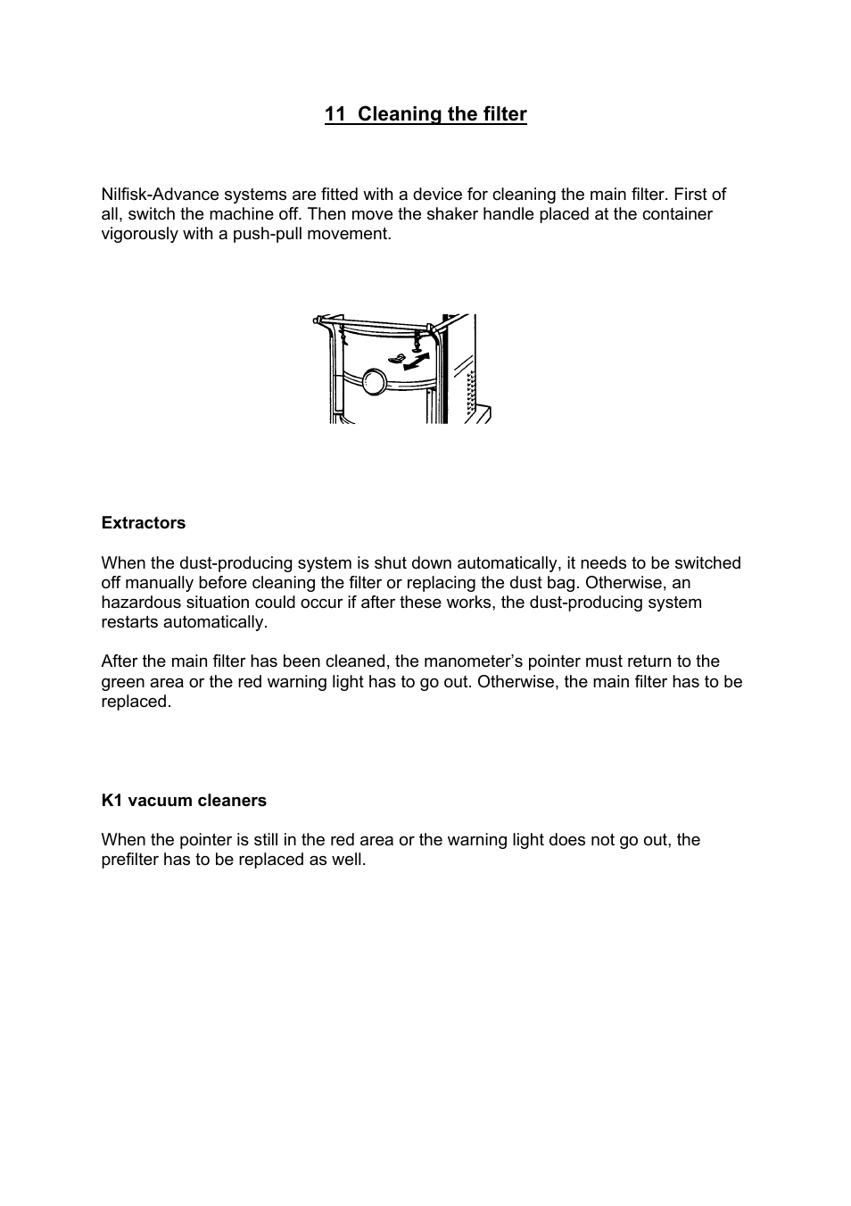 11 cleaning the filter | Nilfisk-Advance America GB 1133 User Manual | Page 14 / 20