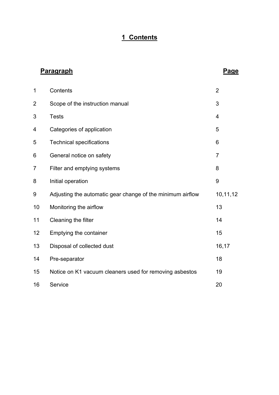 1 contents | Nilfisk-Advance America GB 1133 User Manual | Page 2 / 20
