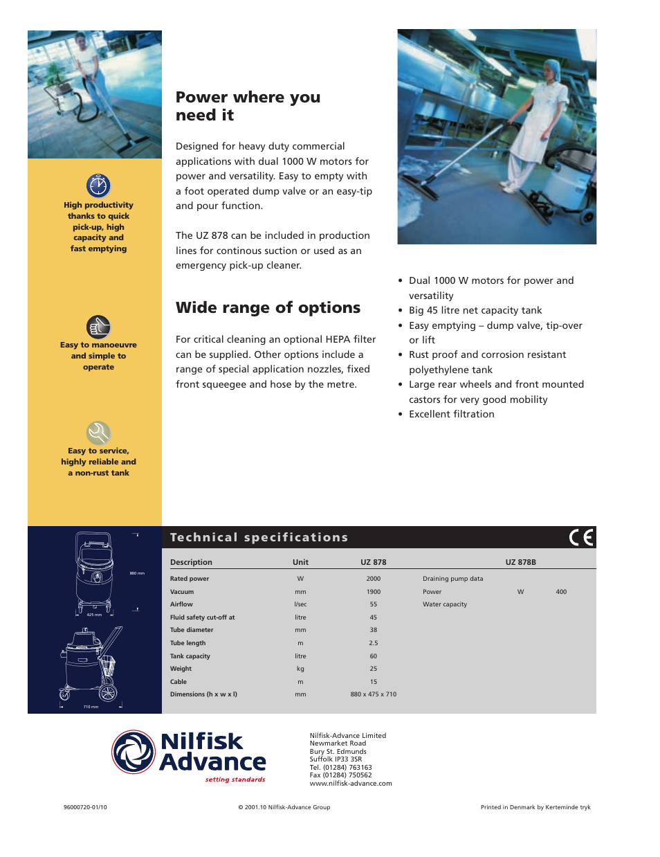 Power where you need it, Wide range of options | Nilfisk-Advance America Nilfisk UZ 878 User Manual | Page 2 / 2