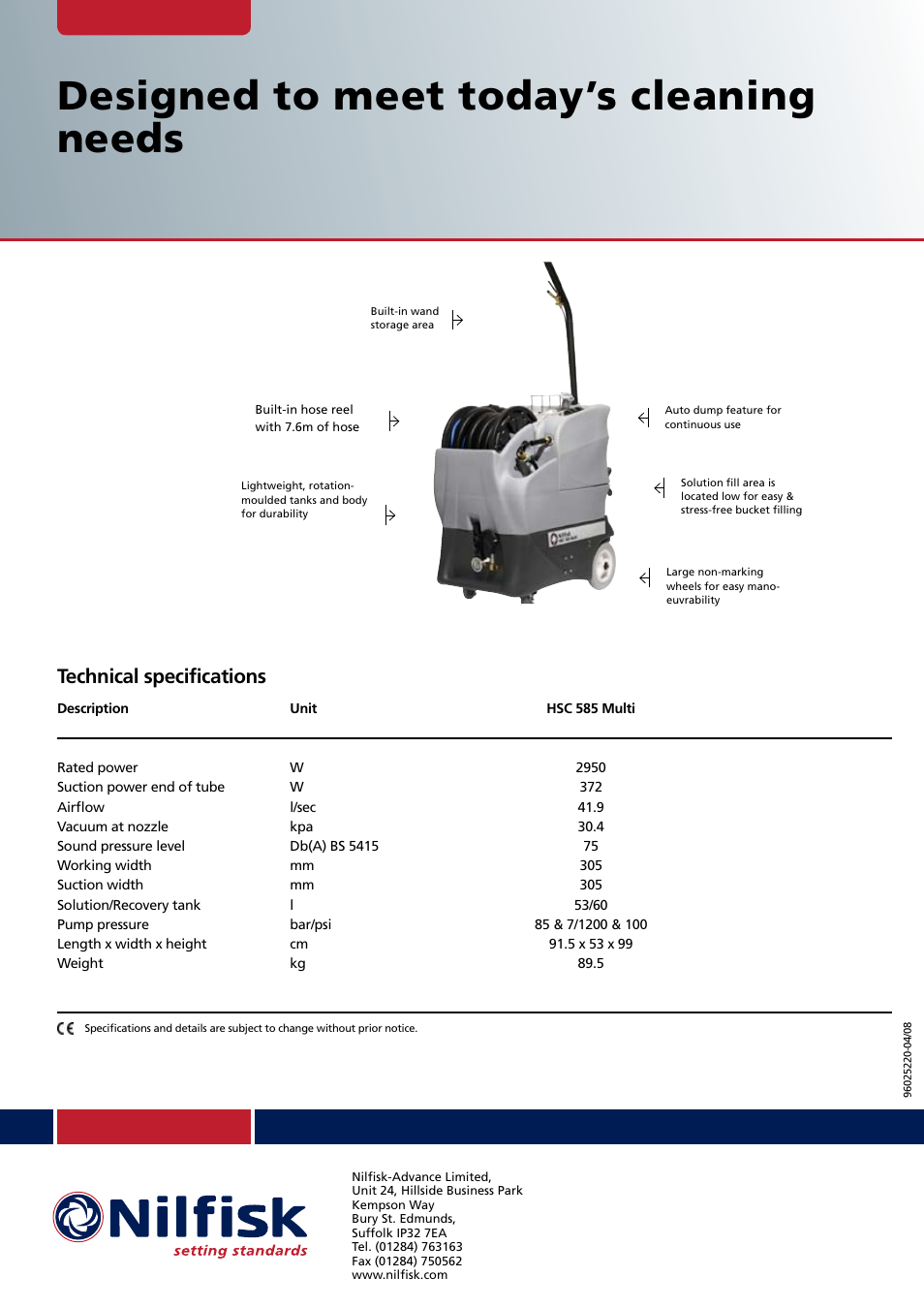 Nilfisk-Advance America HSC 585 Multi User Manual | 4 pages