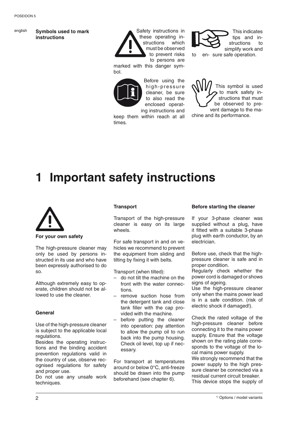 1 important safety instructions | Nilfisk-Advance America 5 User Manual | Page 3 / 19