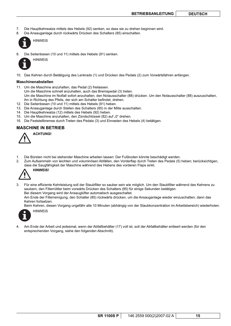 Nilfisk-Advance America SR 1100S User Manual | Page 17 / 100