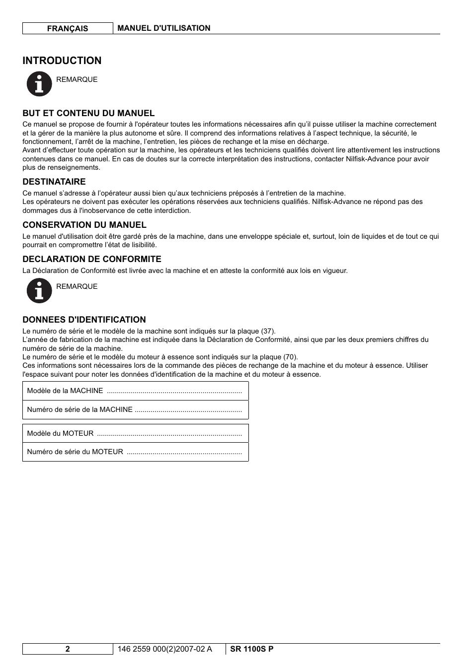 Introduction | Nilfisk-Advance America SR 1100S User Manual | Page 28 / 100