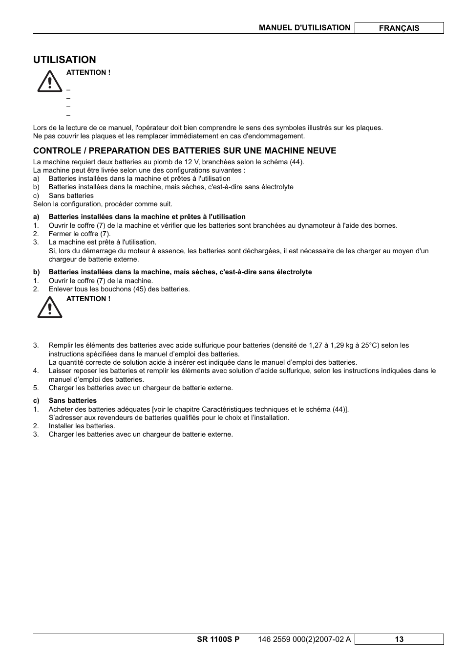 Utilisation | Nilfisk-Advance America SR 1100S User Manual | Page 39 / 100