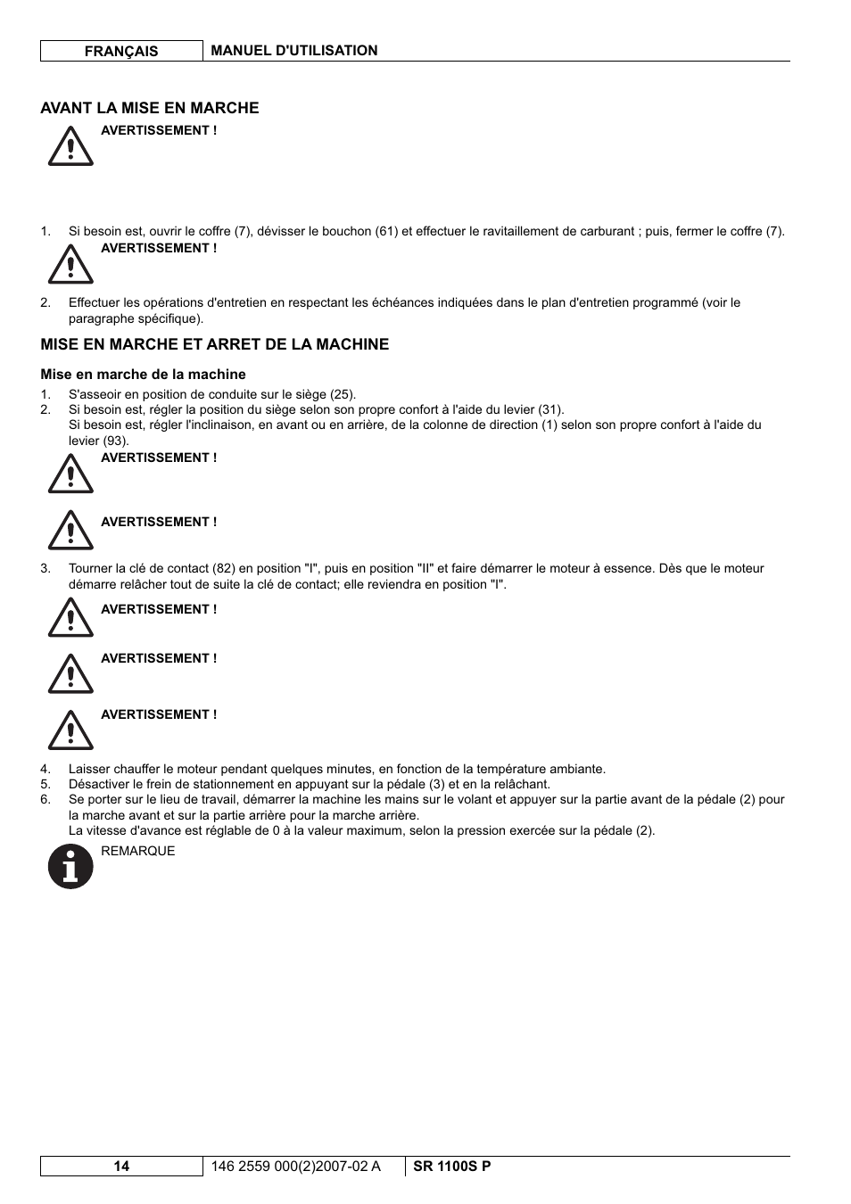 Nilfisk-Advance America SR 1100S User Manual | Page 40 / 100