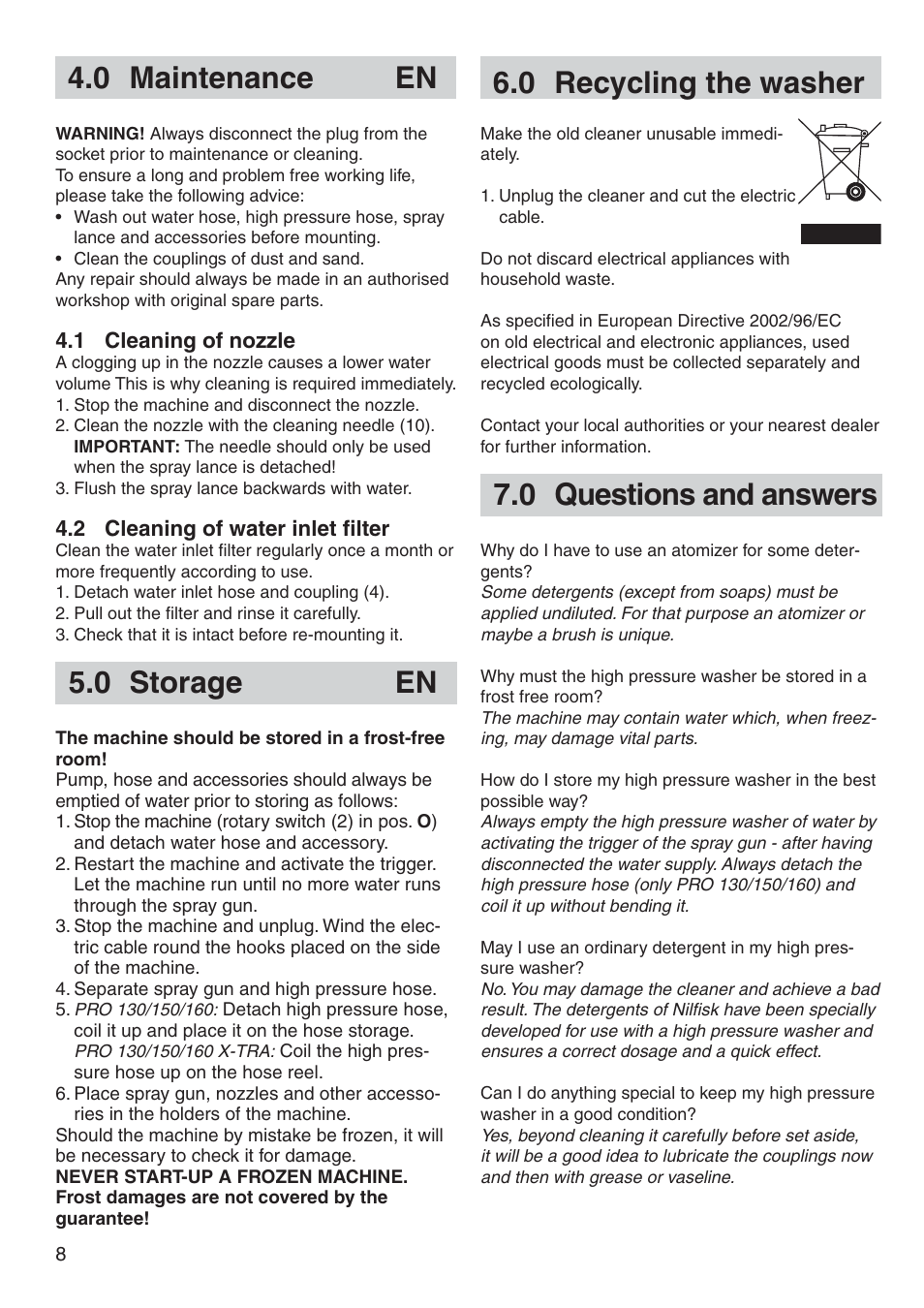 0 storage en | Nilfisk-Advance America P 130.1 User Manual | Page 8 / 12