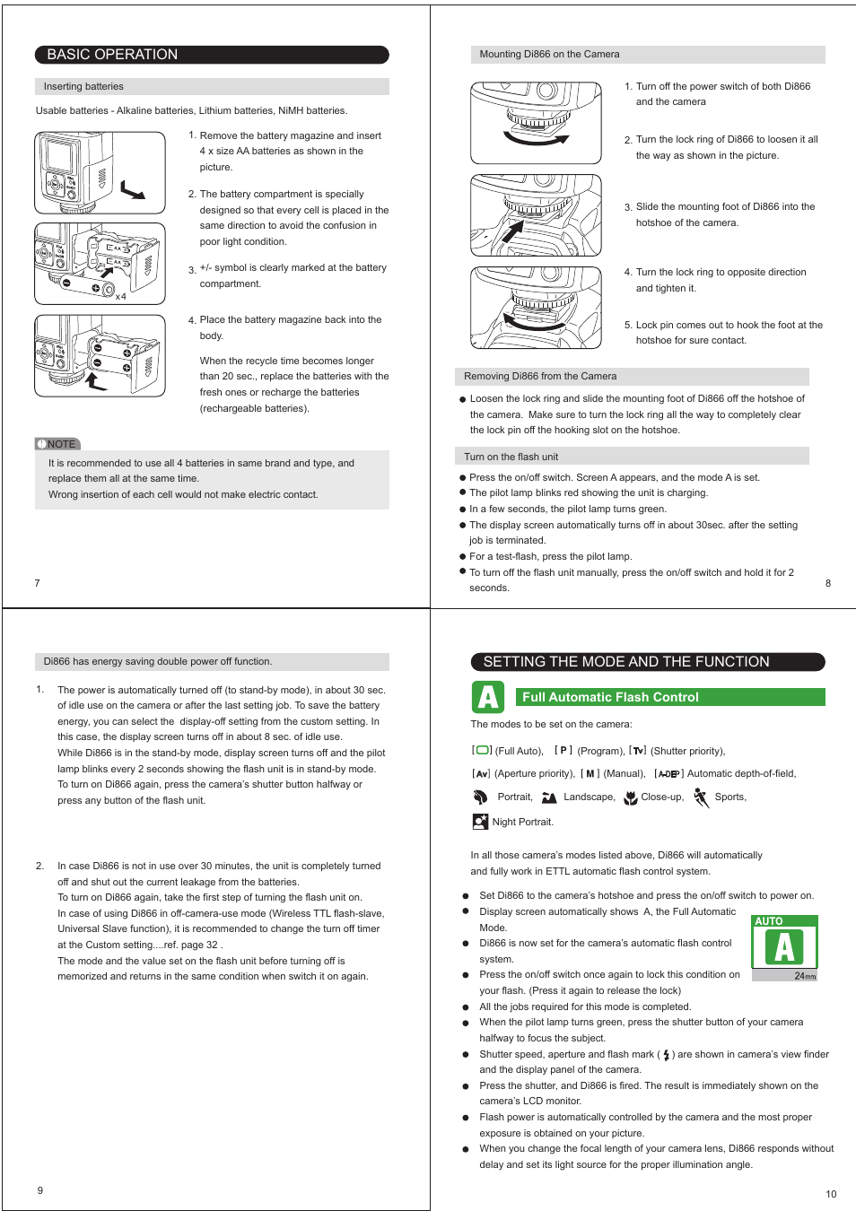 Basic operation setting the mode and the function | Nissin Di866 User Manual | Page 3 / 11