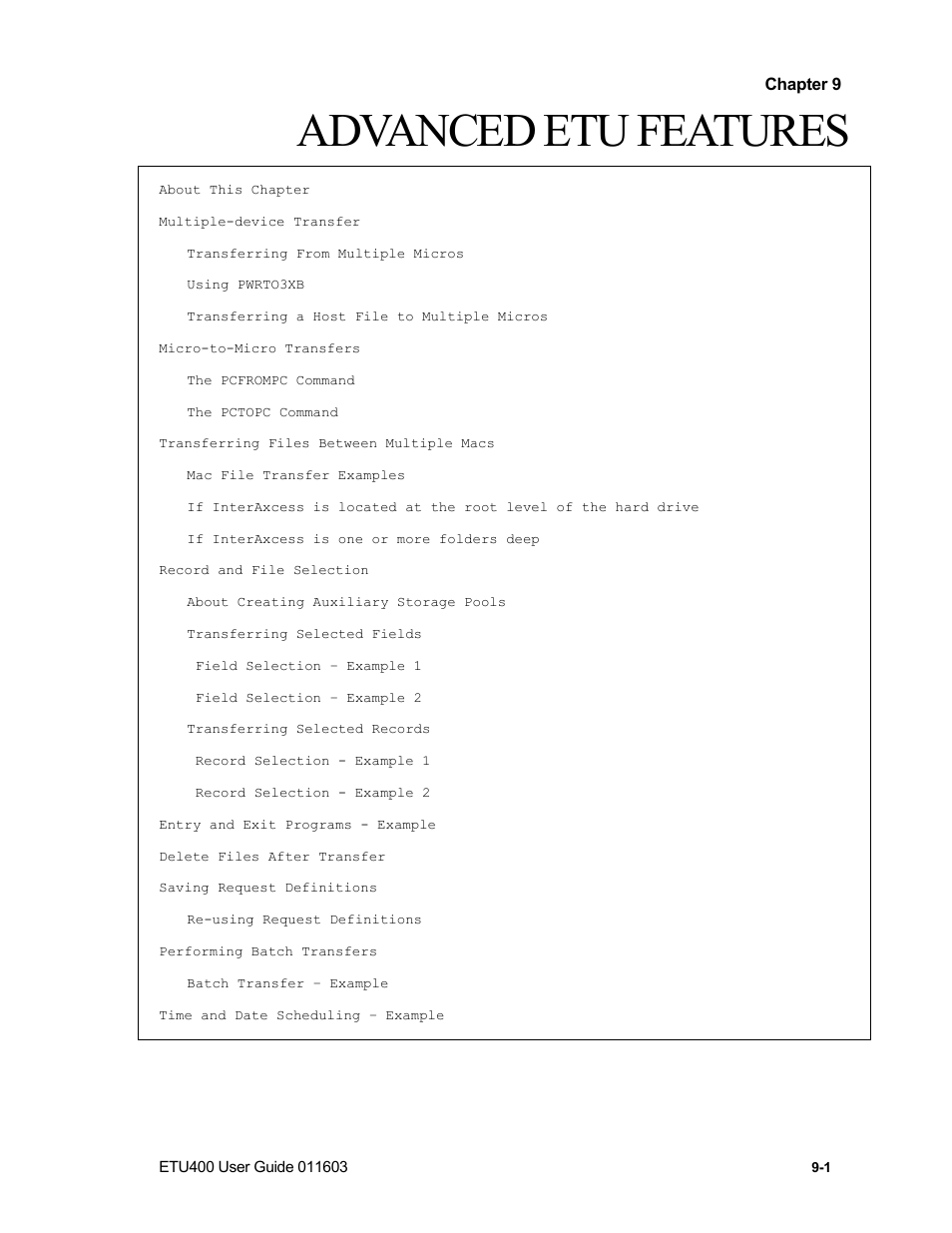 About this chapter, Advanced etu features | Nlynx ETU400 User Manual | Page 105 / 314